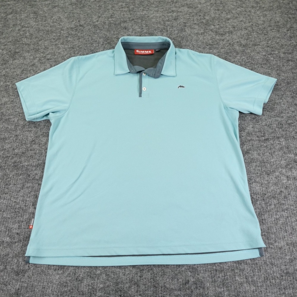Simms Polo Shirt‎ Mens XL Light Blue Performance Fishing Outdoor Golf Quick Dry